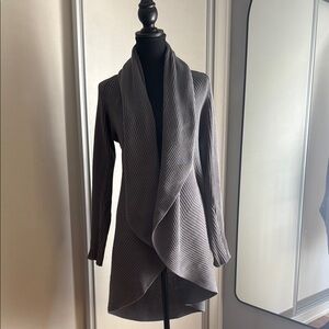 Gray Ribbed Open Front Cardigan
